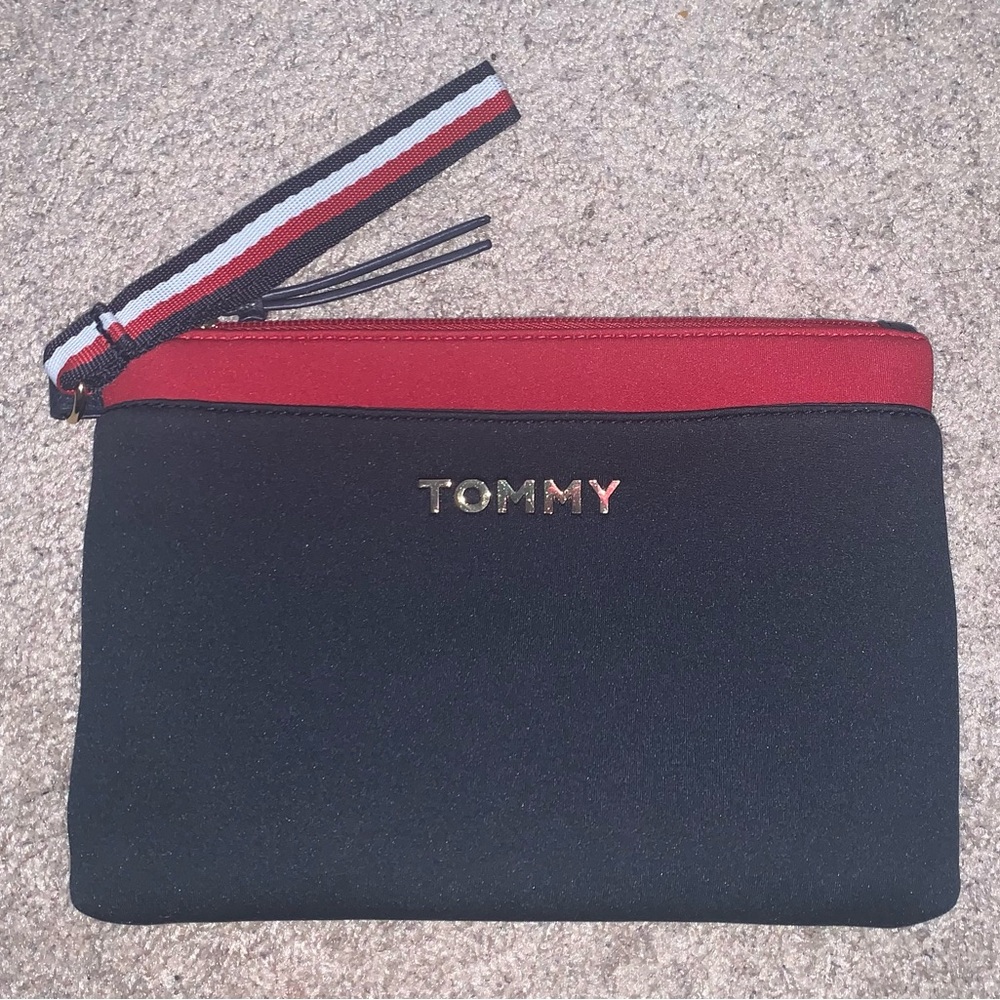 LIKE NEW. Tommy Hilfiger Black and Red Wristlet